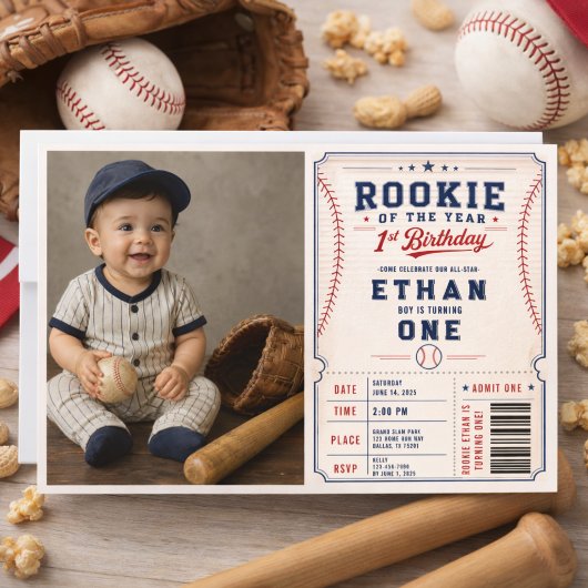 ルーキー・オブ・ザ・イヤー 野球チケット 1歳の誕生日 招待状