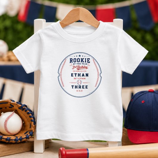 ルーキー・オブ・ザ・イヤー 野球 3歳の誕生日パーティー ベビーTシャツ