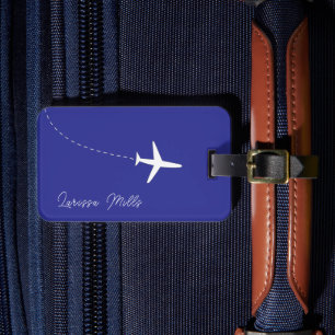 ルーシンプルトブルーの白点々のある飛行機 ラゲッジタグ
