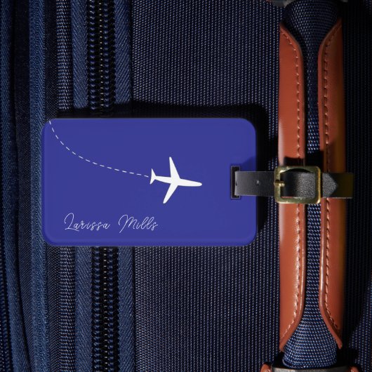 ルーシンプルトブルーの白点々のある飛行機 ラゲッジタグ (正面インサイチュ4)