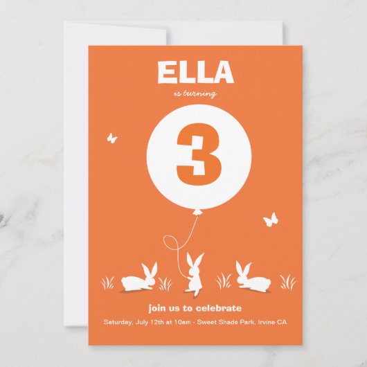 ルーシーから:バニーバルーン-誕生日パーティー招待状 招待状 (正面)