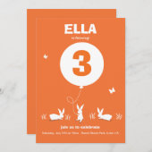 ルーシーから:バニーバルーン-誕生日パーティー招待状 招待状 (正面/裏面)