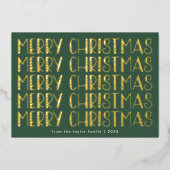 ルーシーグリーンゴールドフォイルおもしろいファミリーメリークリスマス 箔シーズンカード (正面)