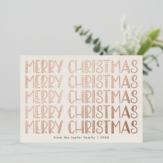 ルーシーバラゴールドフォイルおもしろいファミリーメリークリスマス 箔シーズンカード (立ち正面)