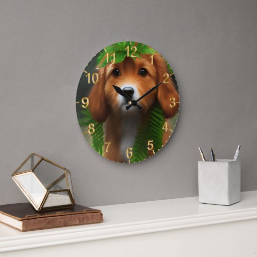ルーシーラブラドールの子犬 ラージ壁時計 (オフィス)