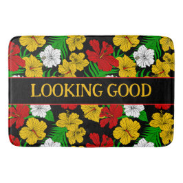 ルージンググッド引用文トロピカルフラワーブラック バスマット