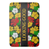 ルージンググッド引用文トロピカルフラワーブラック バスマット (正面縦)