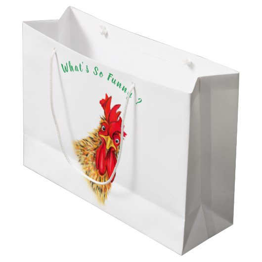 ルースターおもしろい抱き枕-カスタム文字 ラージペーパーバッグ (正面アングル)