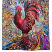 ルースターのカラフル創造 シャワーカーテン (正面)