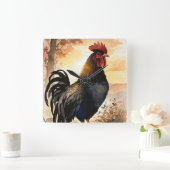 ルースターアットサンライズ スクエア壁時計 (ホーム)