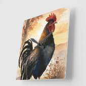 ルースターアットサンライズ スクエア壁時計 (傾斜)