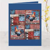 ルースターアメリカ国旗のフォークアートキルト カード (黄色い花)