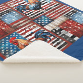 ルースターアメリカ国旗のフォークアートキルト シェルパブランケット (3/4)