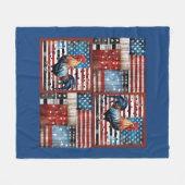 ルースターアメリカ国旗のフォークアートキルト フリースブランケット (正面(横))