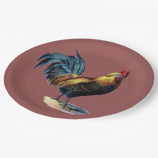 ルースターカラフルカントリーチキンヴィンテージマルサラ ペーパープレート (アングル)