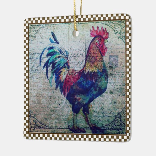 ルースターカラフルカントリーファームハウスエフェメラ セラミックオーナメント (左)