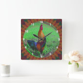 ルースターカラフルクルーイング抽象芸術アート スクエア壁時計 (ホーム)