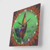 ルースターカラフルクルーイング抽象芸術アート スクエア壁時計 (傾斜)