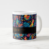 ルースターカラフルパターンのスクリプト名 ジャンボコーヒーマグカップ (正面右)