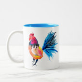 ルースターカラフル水色イラストレーション ツートーンマグカップ (左)