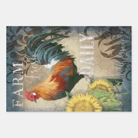 ルースターサンフラワーファームフレッシュコテージコアデクページ ラッピングペーパーシート (正面)