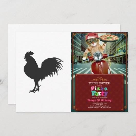 ルースターシルエット – 背景色を選択 招待状 (正面/裏面)