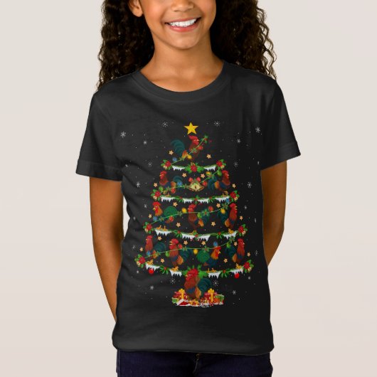 ルースターバードラバークリスマス照明ルースタークリスマス Tシャツ (正面)