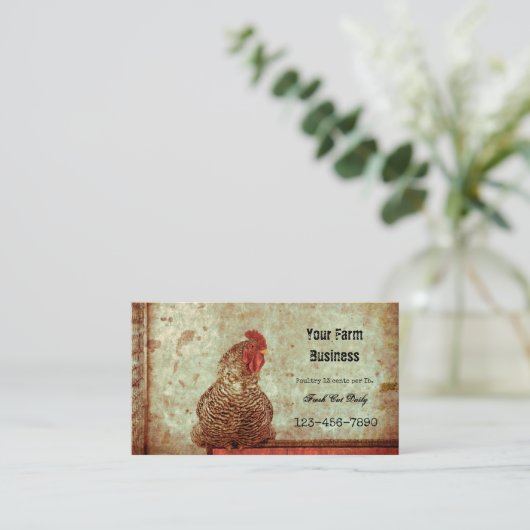 ルースターヴィンテージアンティークテクスチャタイポグラフィファーム 名刺 (スタンド正面)