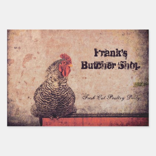 ルースターヴィンテージアンティークテクスチャファームカントリー ラッピングペーパーシート (正面2)