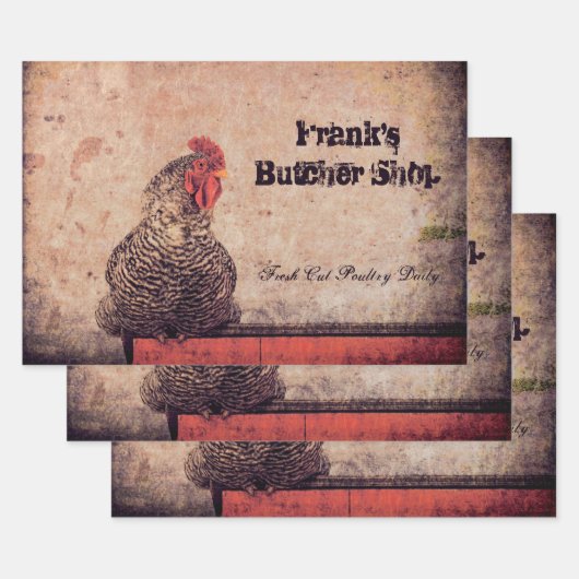 ルースターヴィンテージアンティークテクスチャファームカントリー ラッピングペーパーシート (セット)