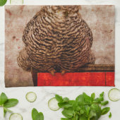 ルースターヴィンテージアンティークブラウンテクスチャファームハウス キッチンタオル (折り畳み)