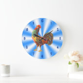 ルースターヴィンテージアートオンブルーホワイトキッチンクロック ラージ壁時計 (ホーム)