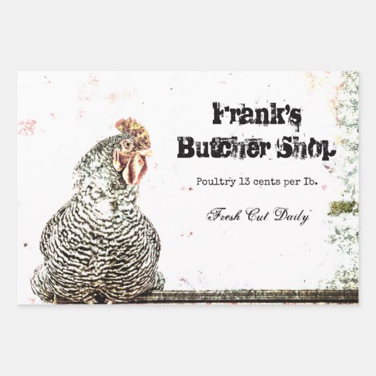 ルースターヴィンテージファームアンティークホワイトテクスチャカントリー ラッピングペーパーシート (正面2)