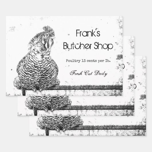 ルースターヴィンテージファーム白黒テクスチャカントリー ラッピングペーパーシート (セット)