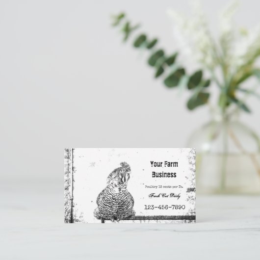 ルースターヴィンテージファーム白黒テクスチャカントリー 名刺 (スタンド正面)