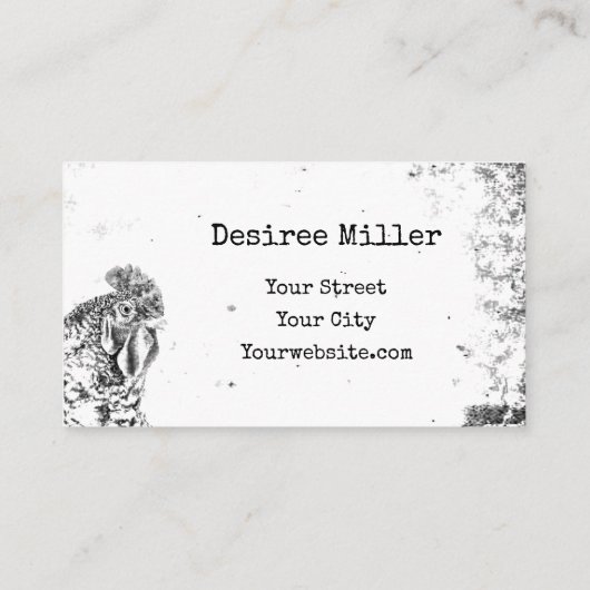 ルースターヴィンテージファーム白黒テクスチャカントリー 名刺 (裏面)