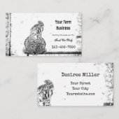 ルースターヴィンテージファーム白黒テクスチャカントリー 名刺 (正面/裏面)