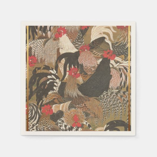 ルースター日本のズ絵画ズ2017年の紙 スタンダードカクテルナプキン (正面)