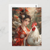 ルースター〔占星術の〕十二宮図ア中国のート付き女の子 ポストカード (正面/裏面)