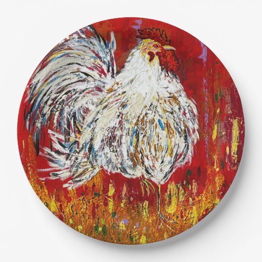 ルースター |鶏9インチ紙プレートセット ペーパープレート (正面)