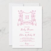 ルースチック シノワズリー ボウ フラワーレスト ベビーシャワー 招待状 (正面)