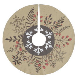 ルースティックなクリスマスの花模様の雪の結晶のホリデー ブラッシュドポリエステルツリースカート