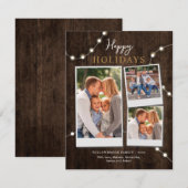 ルースティックなホリデー フォト コラージュ フェアリー ライト ノートカード (正面/裏面)