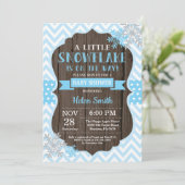 ルースティックな冬のベイビーシャワー 青い雪の結晶 招待状 (スタンド正面)