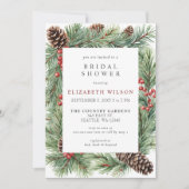 ルースティックな松ぼっくりとホーリーのクリスマス ブライダルシャワー 招待状 (正面)
