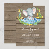 ルースティックな男の子の象のベビーシャワーメール便 招待状 (正面/裏面)