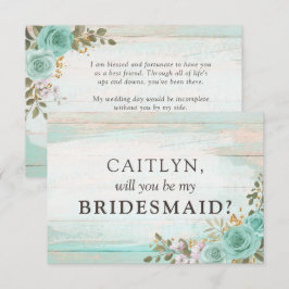 ルースティックウッドターコイズフラワーブライダルパーティープロポーズ 招待状