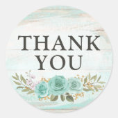 ルースティックウッドターコイズフラワーローズに感謝 ラウンドシール (正面)