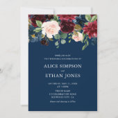 ルースティックガーデン バーガンディ ブルー 秋のウェディング 招待状 (正面)