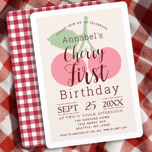 ルースティックギンガム チェリー ファースト 1歳の誕生日 招待状